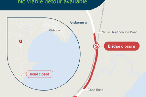 Overnight closures at SH2 bridge south of Gisborne
