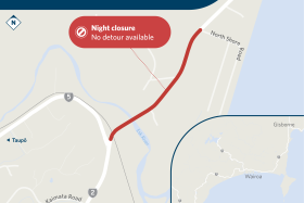 Overnight closure on SH2 just north of Napier-Taupō Road turnoff