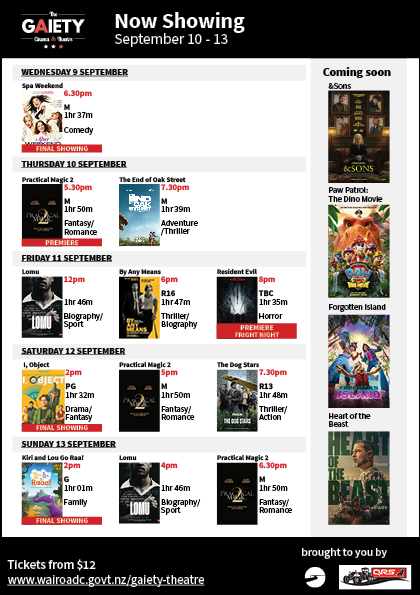 Theatre Schedule - Sept 10 - 13