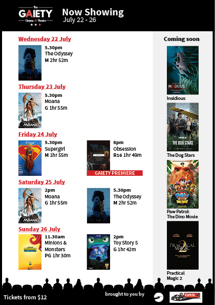 Gaiety Theatre SChedule - July 23 - 26
