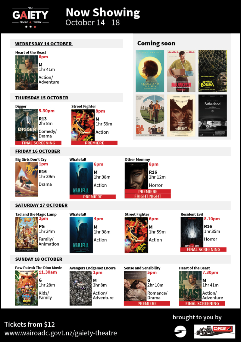 Theatre Schedule 14 - 18 Oct