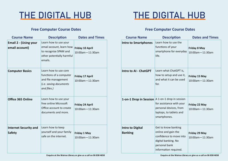 April /May computer courses - digital hub
