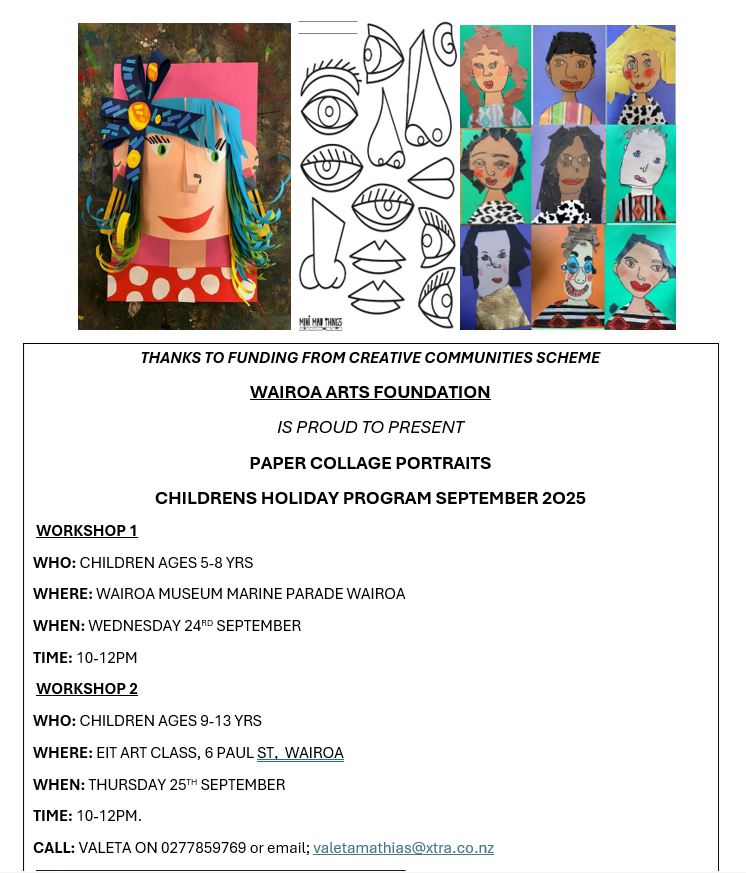 Wairoa Arts foundation Sept School Holiday workshop