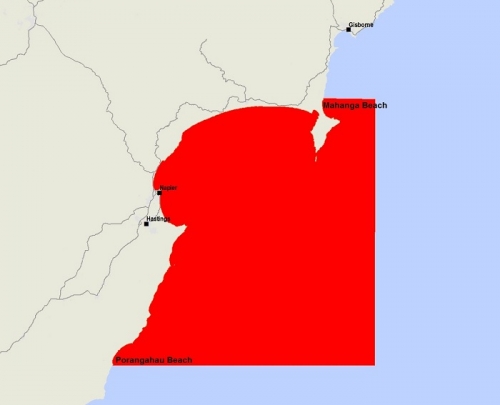 Mahanga Beach in Mahia extending to the southern end of Porangahau Beach shellfish warning